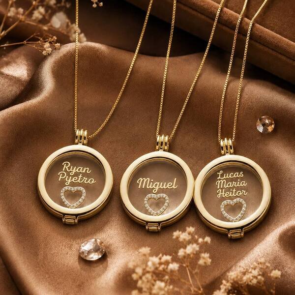 Colar Cápsula Personalizado com Nomes e Coração Banhado a Ouro 18k
