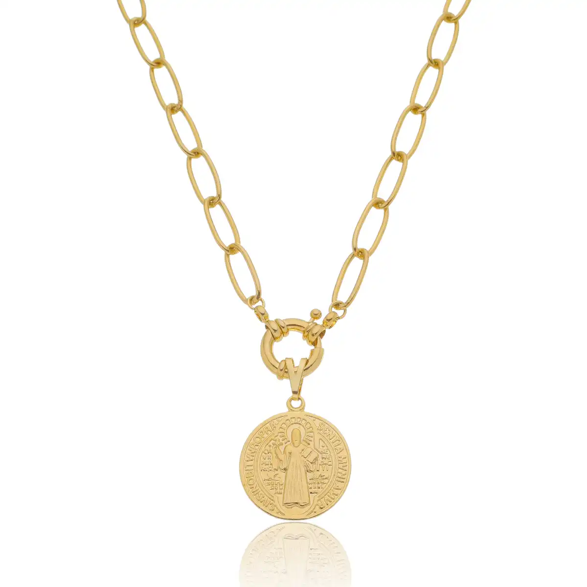 Colar São Bento com Corrente Elos Grossos banhado a ouro 18 k