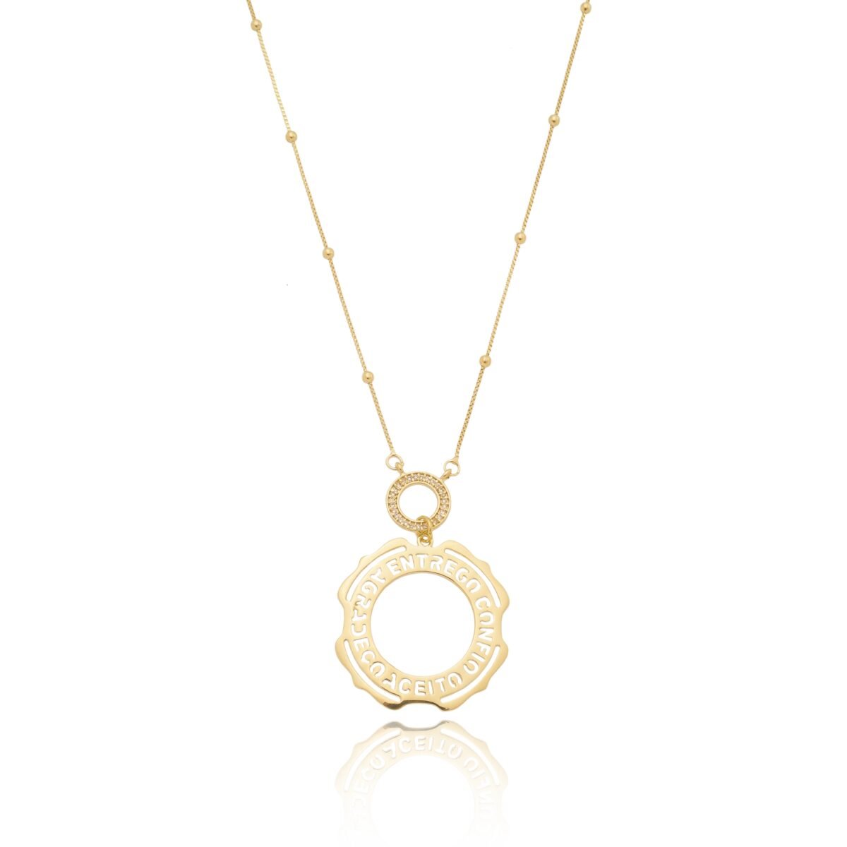 Colar Ho'oponopono Entrego, Confio, Aceito, Agradeço com zircônias banhado a ouro 18k