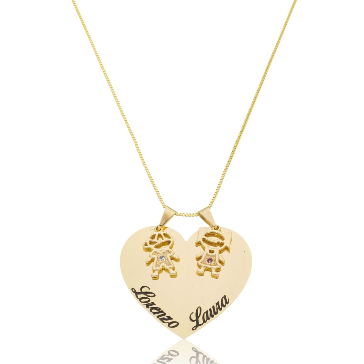 Colar Personalizado Coração com até 4 Filhos(as) banhado a ouro 18 k