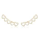 Brinco Ear Cuff Corações Vazados banhado a ouro 18 k