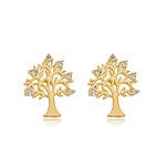 Brinco Fixo Árvore da Vida Cravejado com Zircônias banhado a ouro 18 k