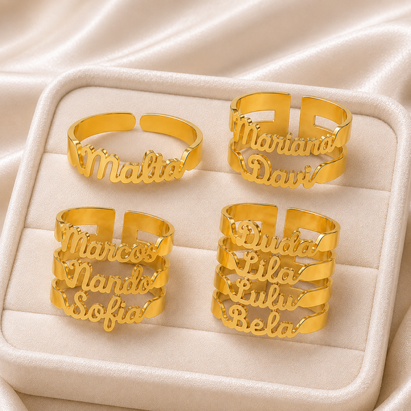 Anel Personalizado até 4 Nomes banhado a ouro 18 k