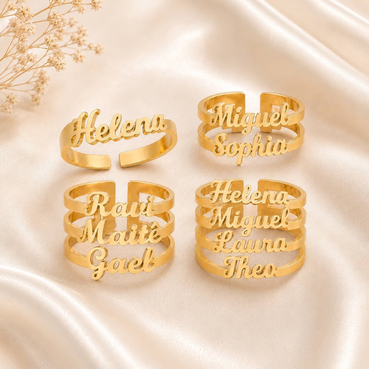 Anel Personalizado até 4 Nomes banhado a ouro 18 k