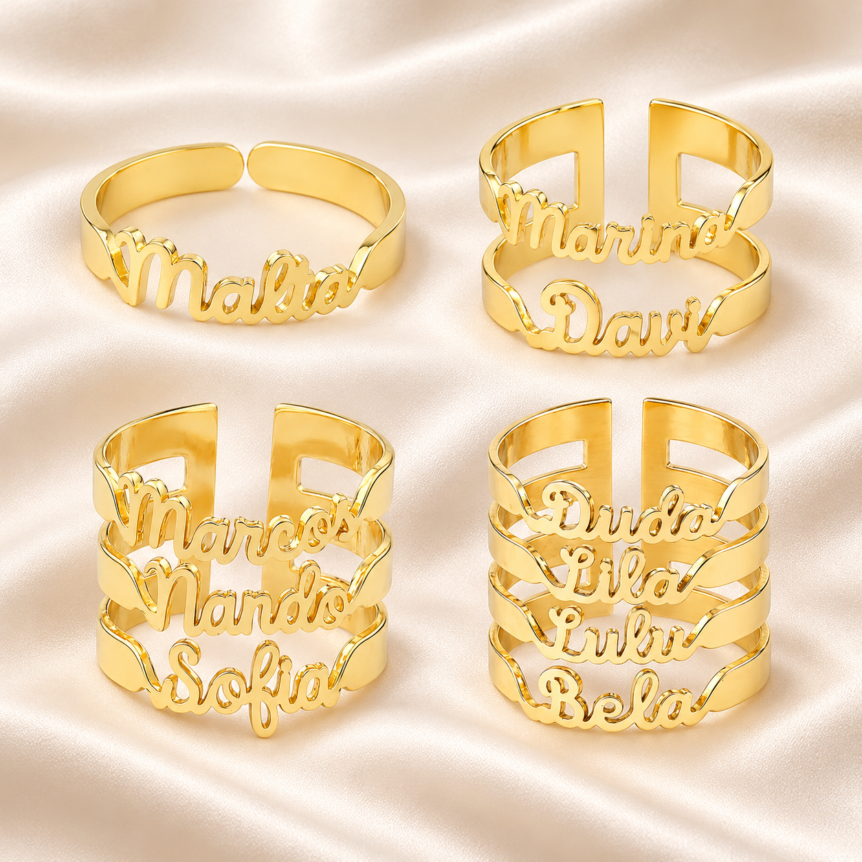 Anel Personalizado até 4 Nomes banhado a ouro 18 k