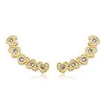 Brinco Ear Cuff 5 Corações Cravejados com Zircônias banhado a ouro 18k