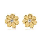 Brinco Fixo Flor Cravejada com Zircônias banhado a ouro 18k