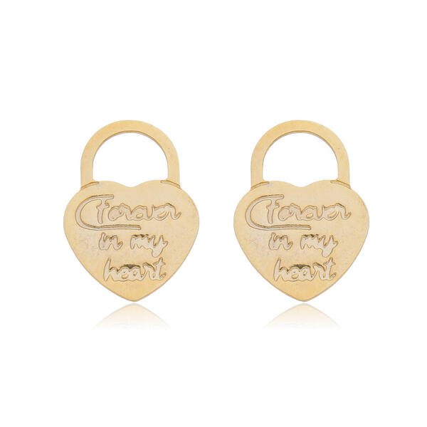 Brinco Fixo Coração "Forever in My Heart" banhado a ouro 18k