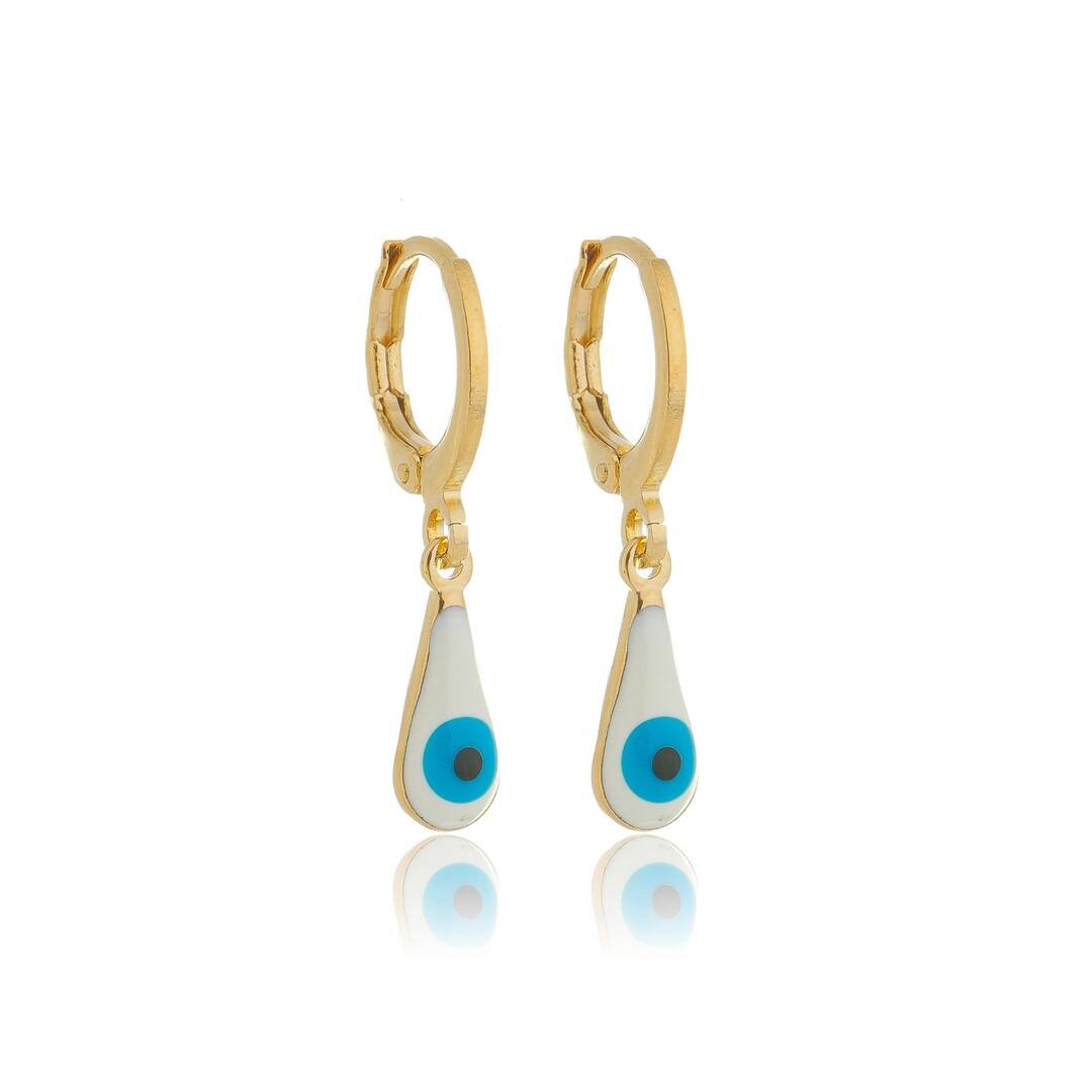 Brinco Argola Gota Olho Grego banhado a ouro 18 K