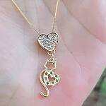 Colar Gato e Coração Banhado a Ouro 18 K
