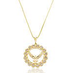 Colar Medalha Pomba com Zircônias banhado a Ouro 18k
