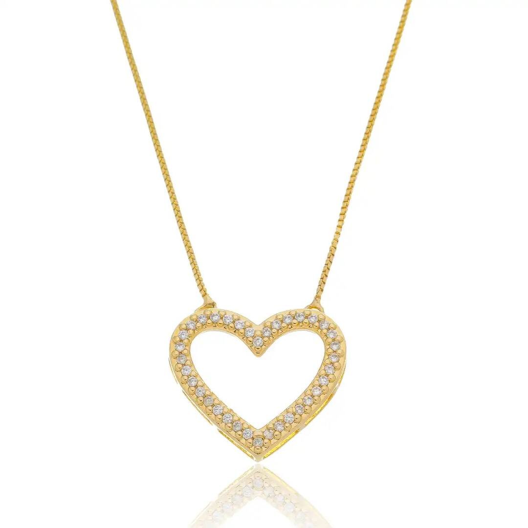 Colar Coração Cravejado com Zircônias banhado a Ouro 18k