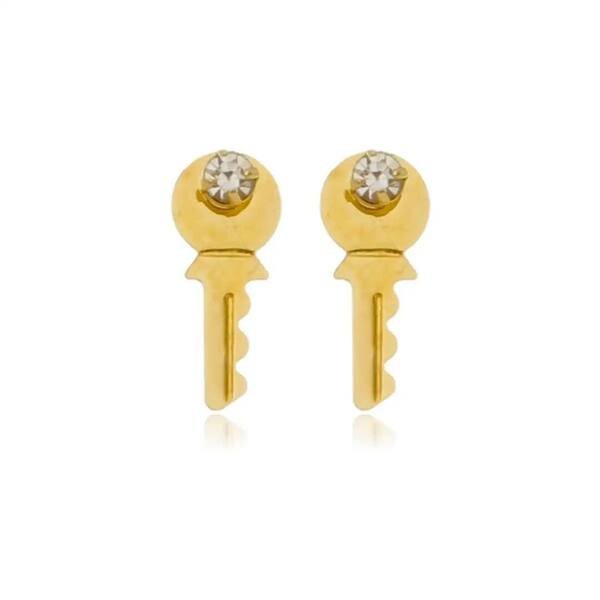 Brinco Fixo Chave com Zircônia banhado a ouro 18k