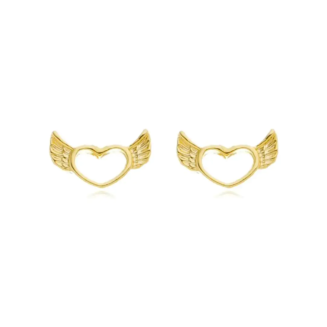 Brinco Fixo Coração Alado banhado a ouro 18k