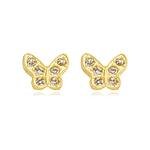 Brinco Fixo Borboleta Cravejado com 6 Zircônias banhado a ouro 18k