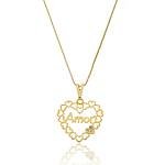 Colar Coração Amor Cravejado com Zircônias banhado a Ouro 18k