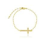 Pulseira Cruz Cravejada com Zircônias banhada a ouro 18k