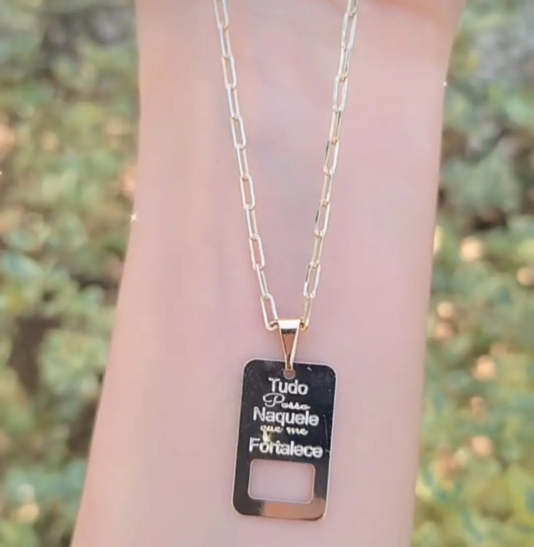 Colar Masculino com Pingente "Tudo Posso Naquele Que Me Fortalece" banhado a ouro 18 K