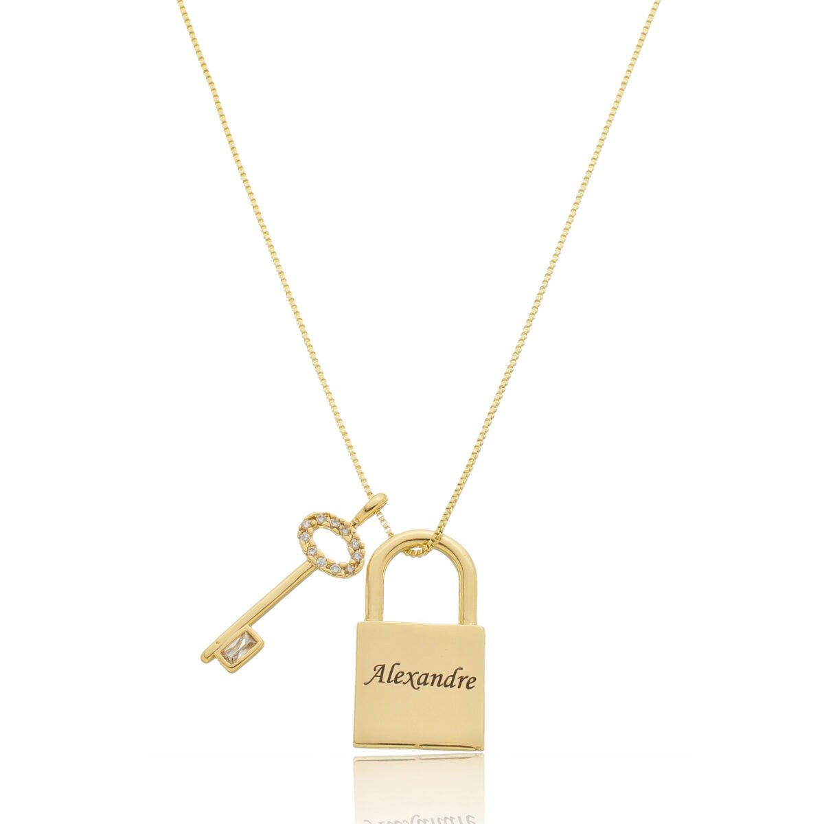 Colar Personalizado Cadeado Chave com até 5 nomes a ouro 18k