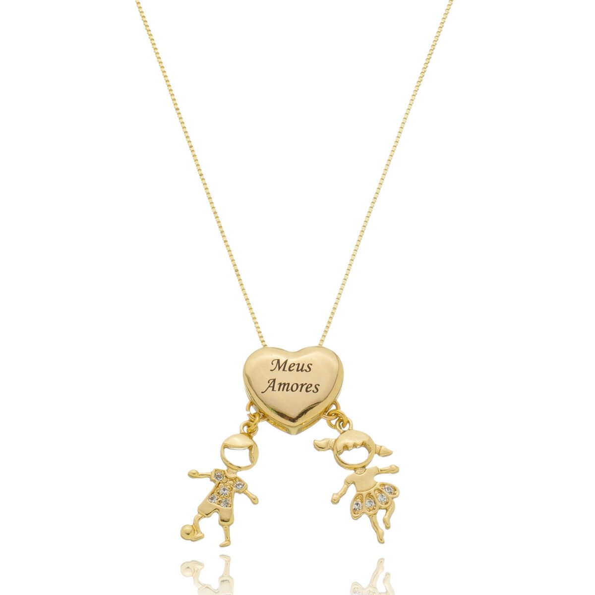Colar Personalizado Coração com até 4 nomes Gravados e Pingentes banhado a ouro 18k