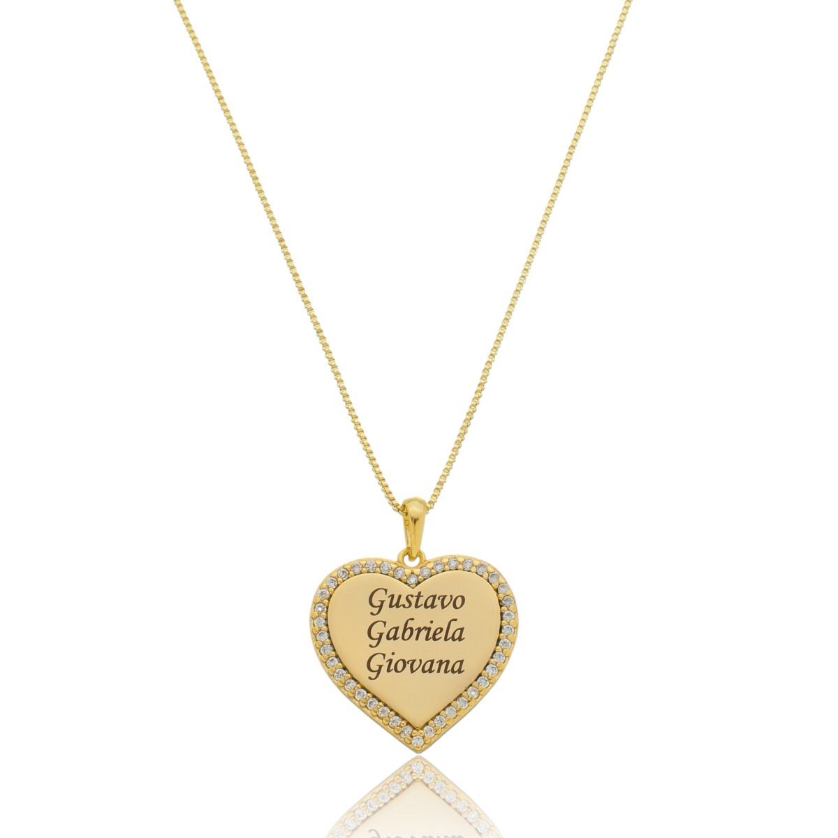 Colar Personalizado Coração Cravejado com Zircônias com até 7 nomes banhado a ouro 18k