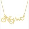 Colar Bicicleta Eletrocardiograma Coração banhado a ouro 18k