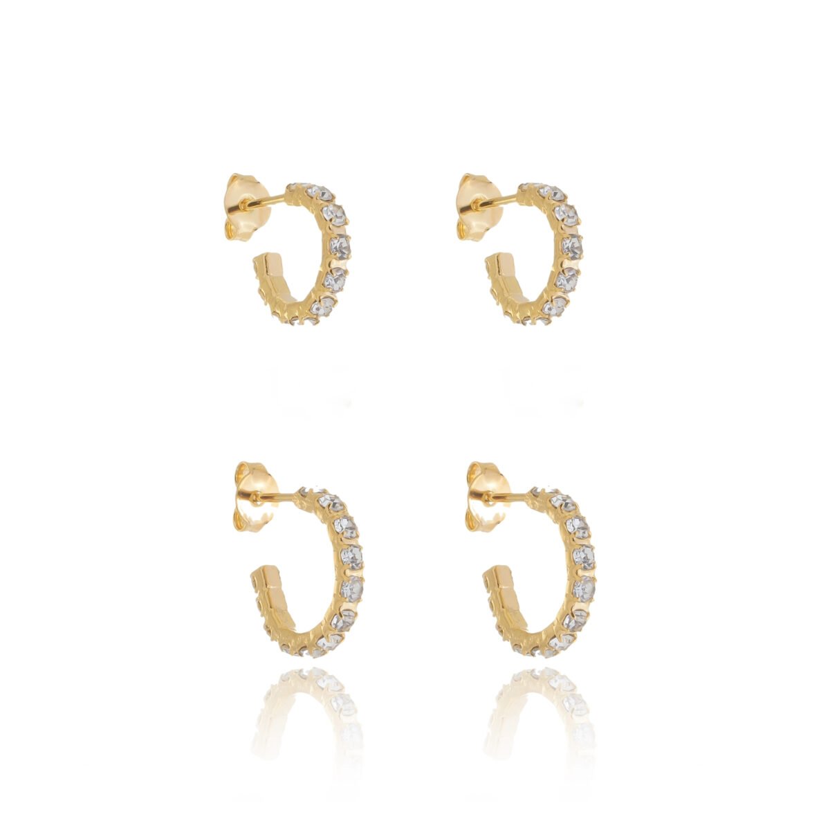 Brinco Argolas 2 Furos Cravejadas com Zircônias banhados a ouro 18 K