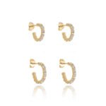 Brinco Argolas 2 Furos Cravejadas com Zircônias banhados a ouro 18 K