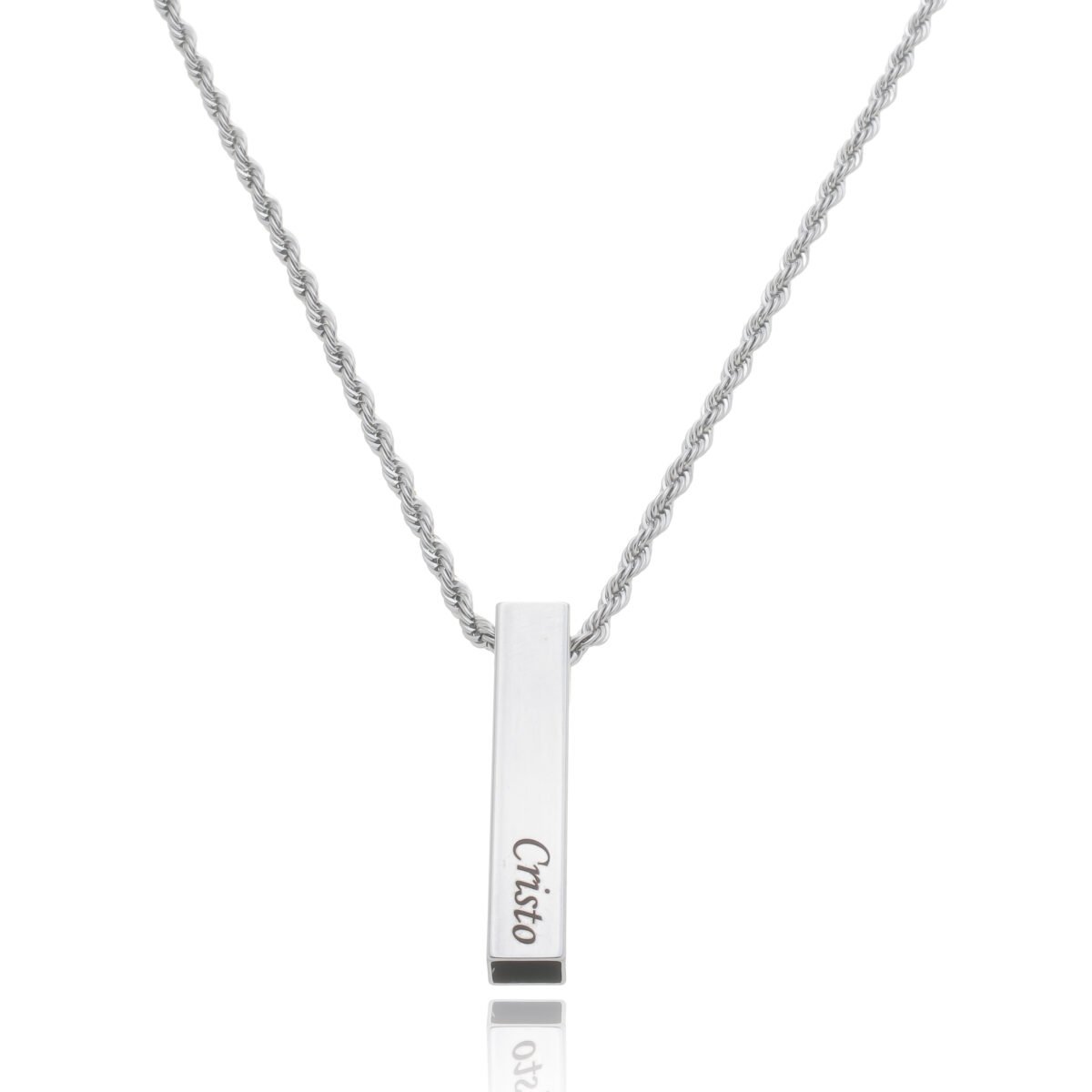 Colar Unissex Personalizado 4 Lados banhado em ouro branco