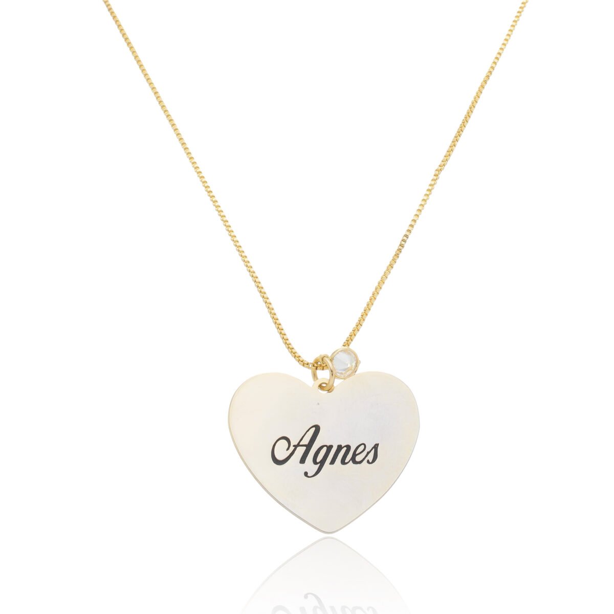 Colar Personalizado Coração com Nome e Ponto de Luz Zircônia banhado a ouro 18 k