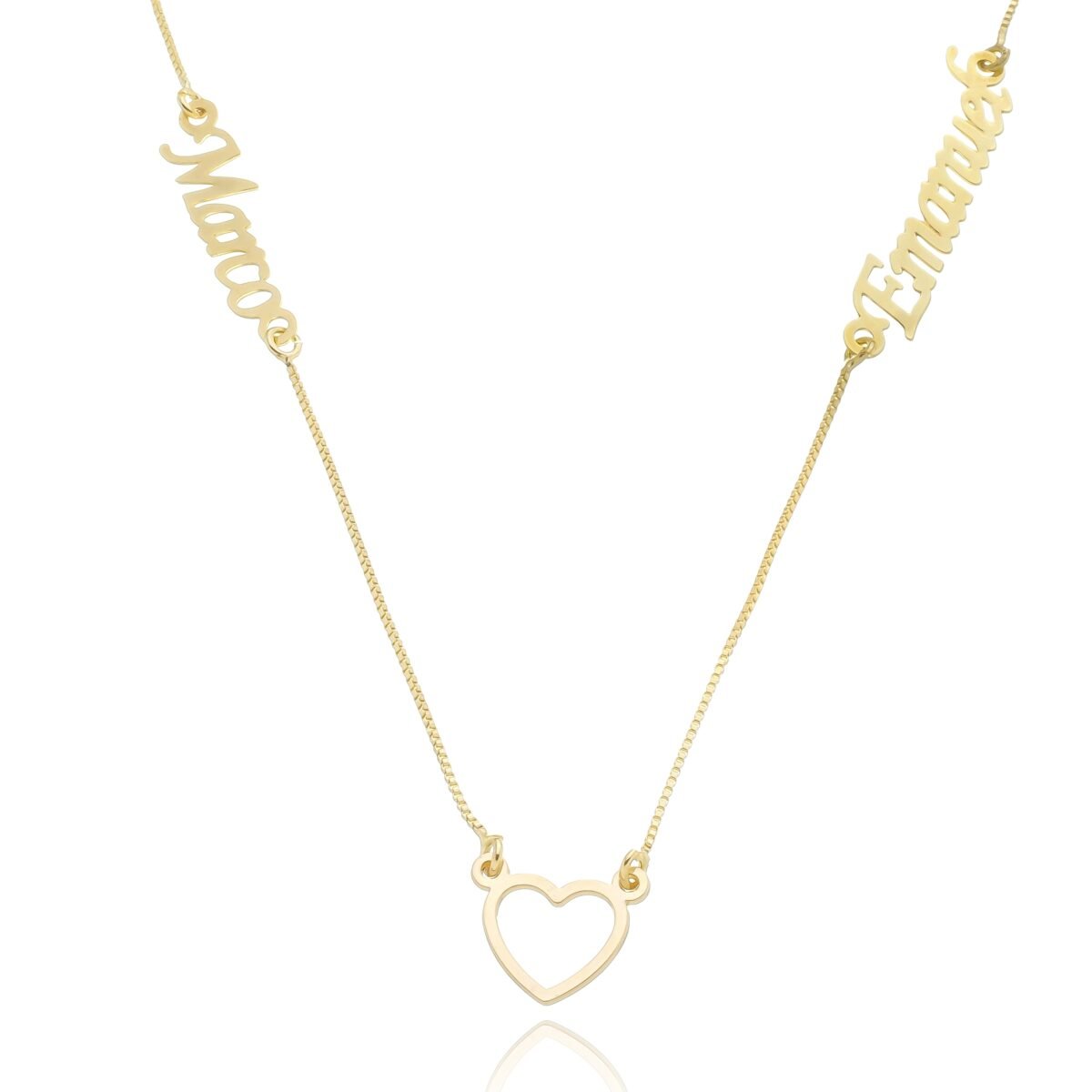 Colar Personalizado 2 Nomes e Coração banhado a ouro 18k