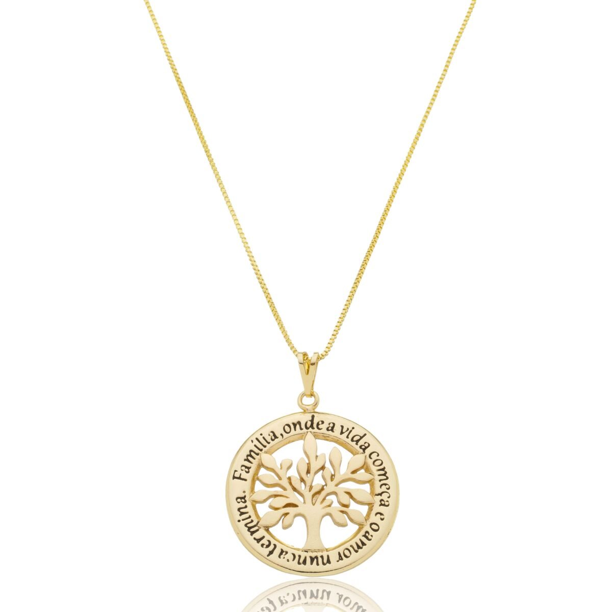 Colar Medalha Árvore da Vida Família banhado a Ouro 18k