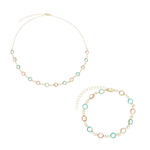 Conjunto Colar + Pulseira Cores Cravejada com Zircônias Coloridas banhado a ouro 18k
