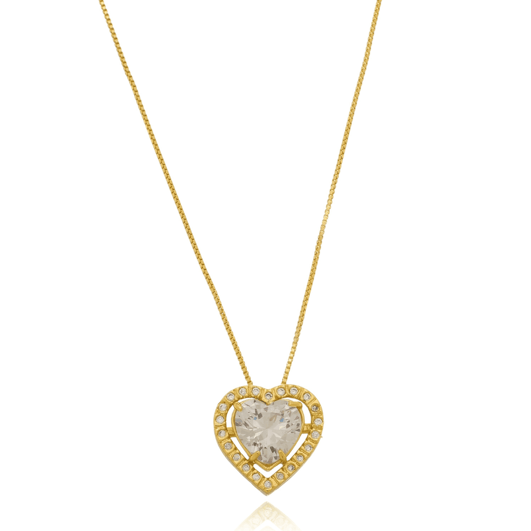 Colar Coração Cravejado com Zircônias banhado a ouro 18K