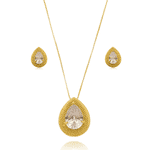 Conjunto Colar e Brinco Gota Cravejados com Zircônias banhado a ouro 18K
