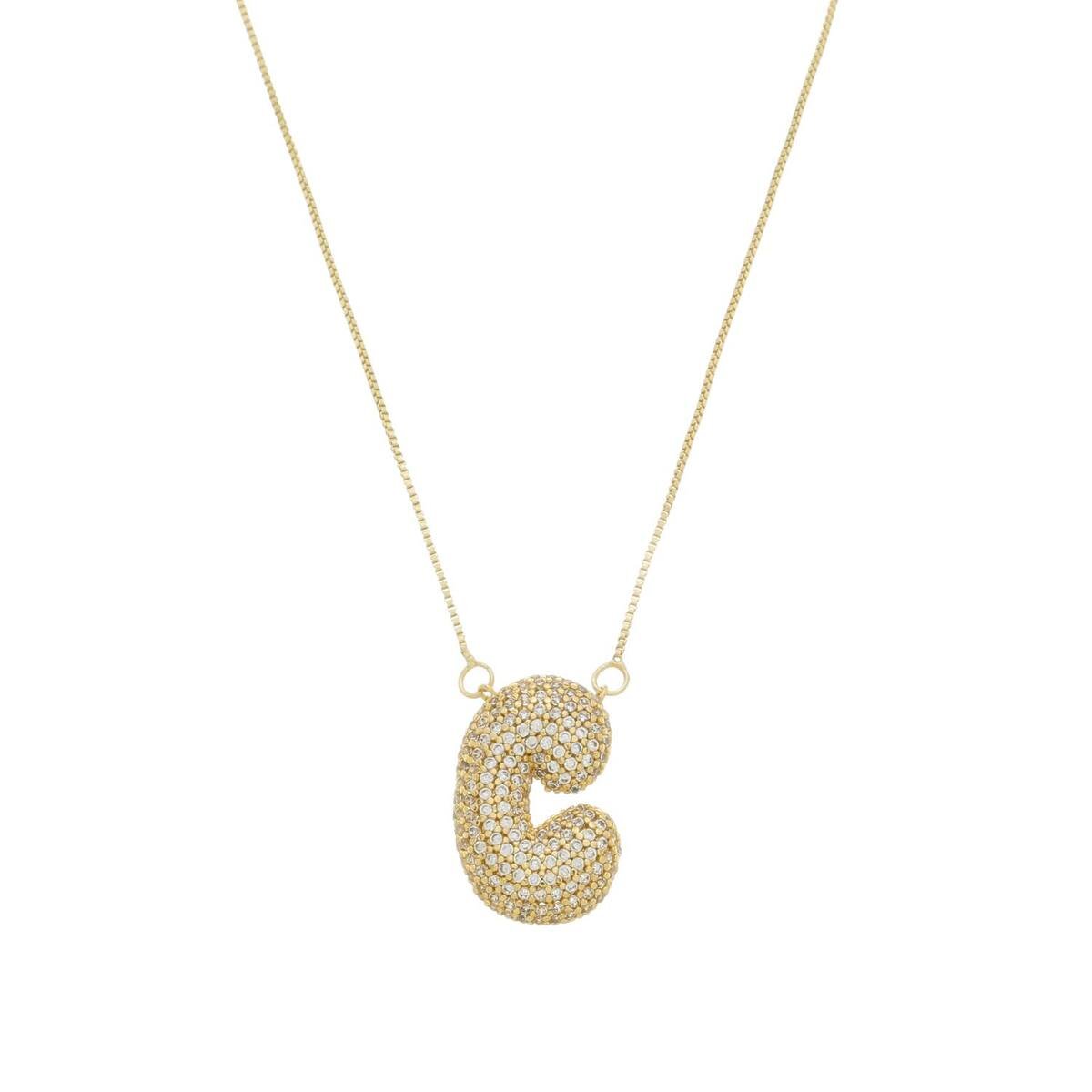 Colar Personalizado Letra Bubble Cravejado Zircônias banhado a ouro 18 k