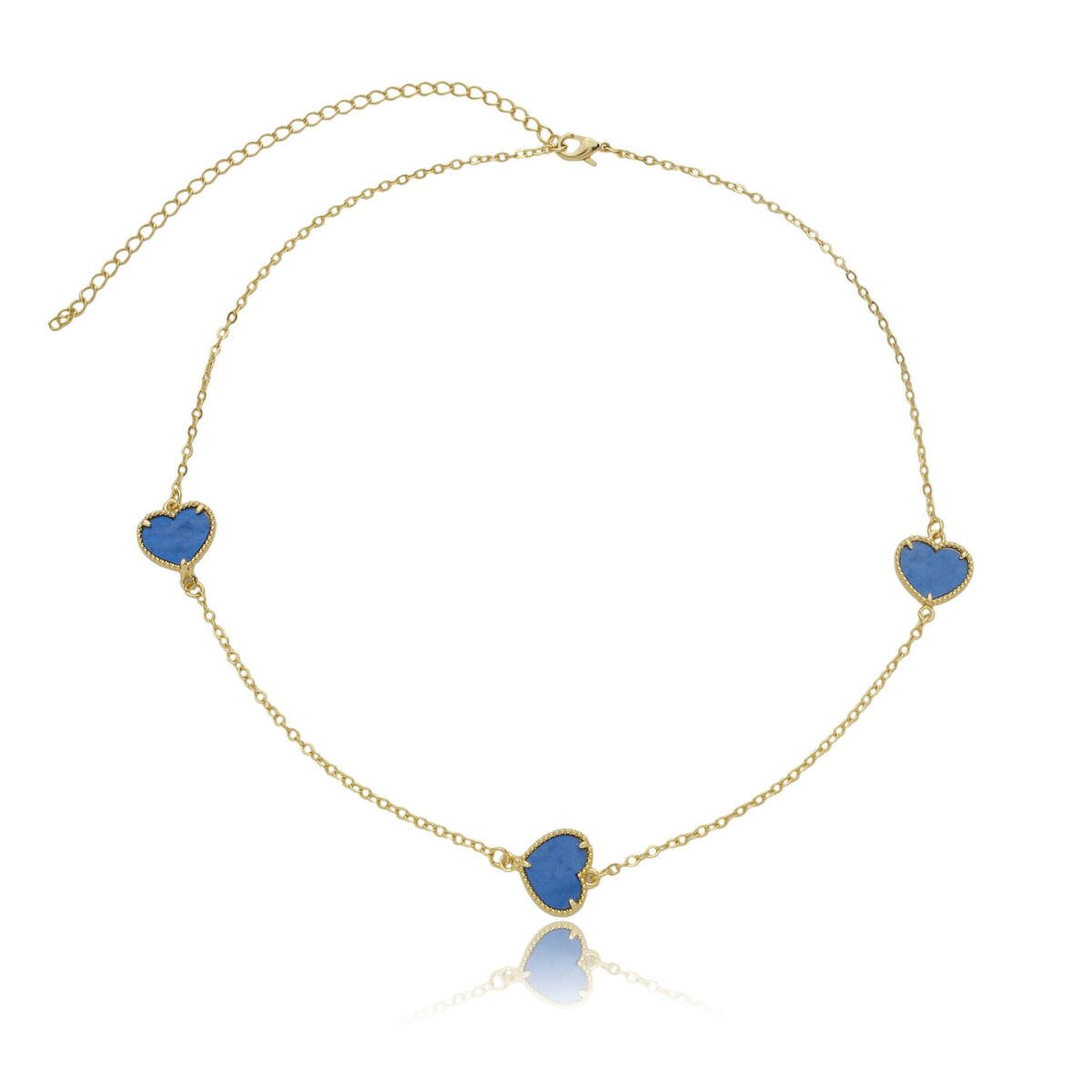 Colar Vintage Coração Azul banhado a ouro 18k