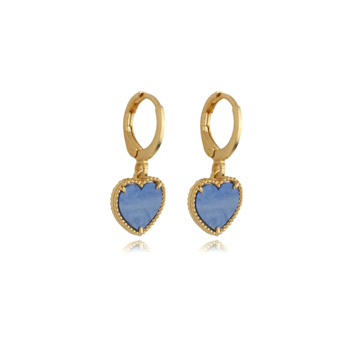 Brinco Vintage Coração Azul banhado a ouro 18k