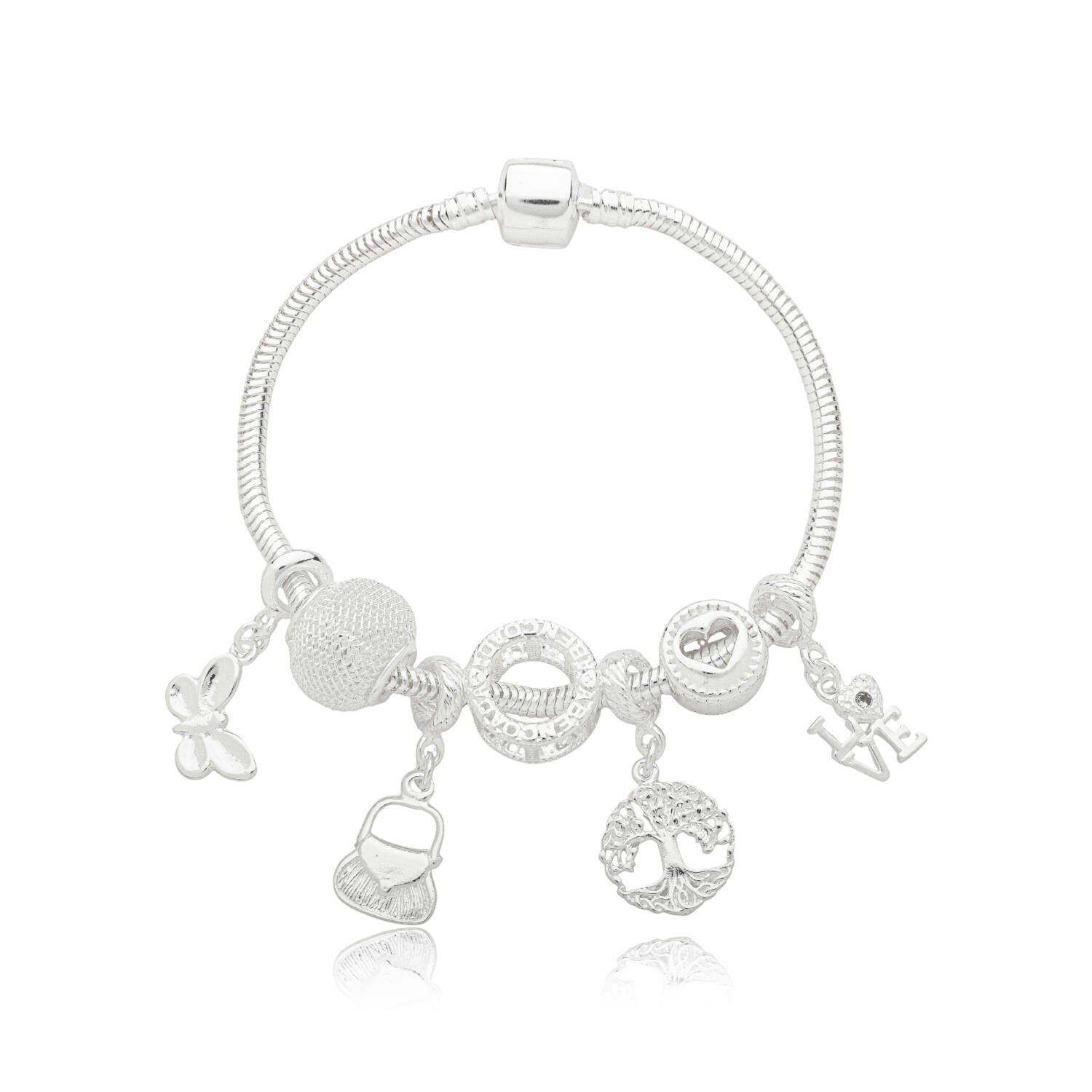 Kit Pulseira + Sete Berloques banhados a prata de lei 950