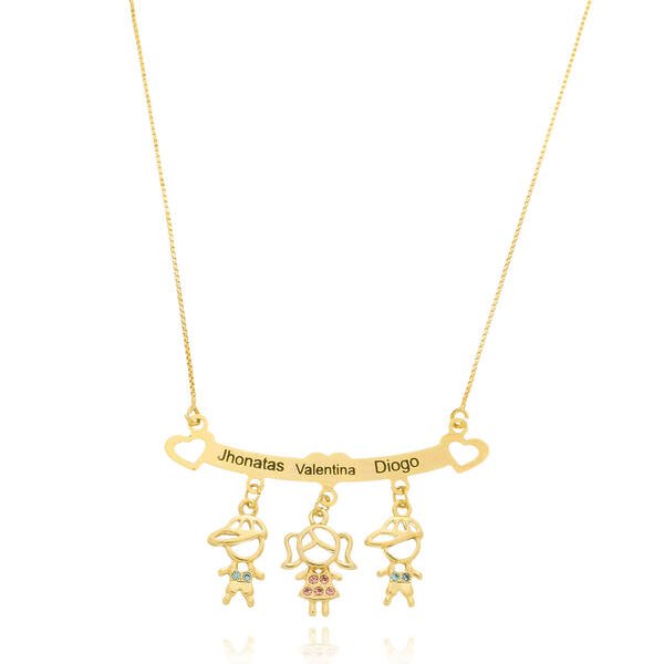 Colar Personalizado Canga Coração até 5 Pingentes e Nomes banhado a ouro 18 k