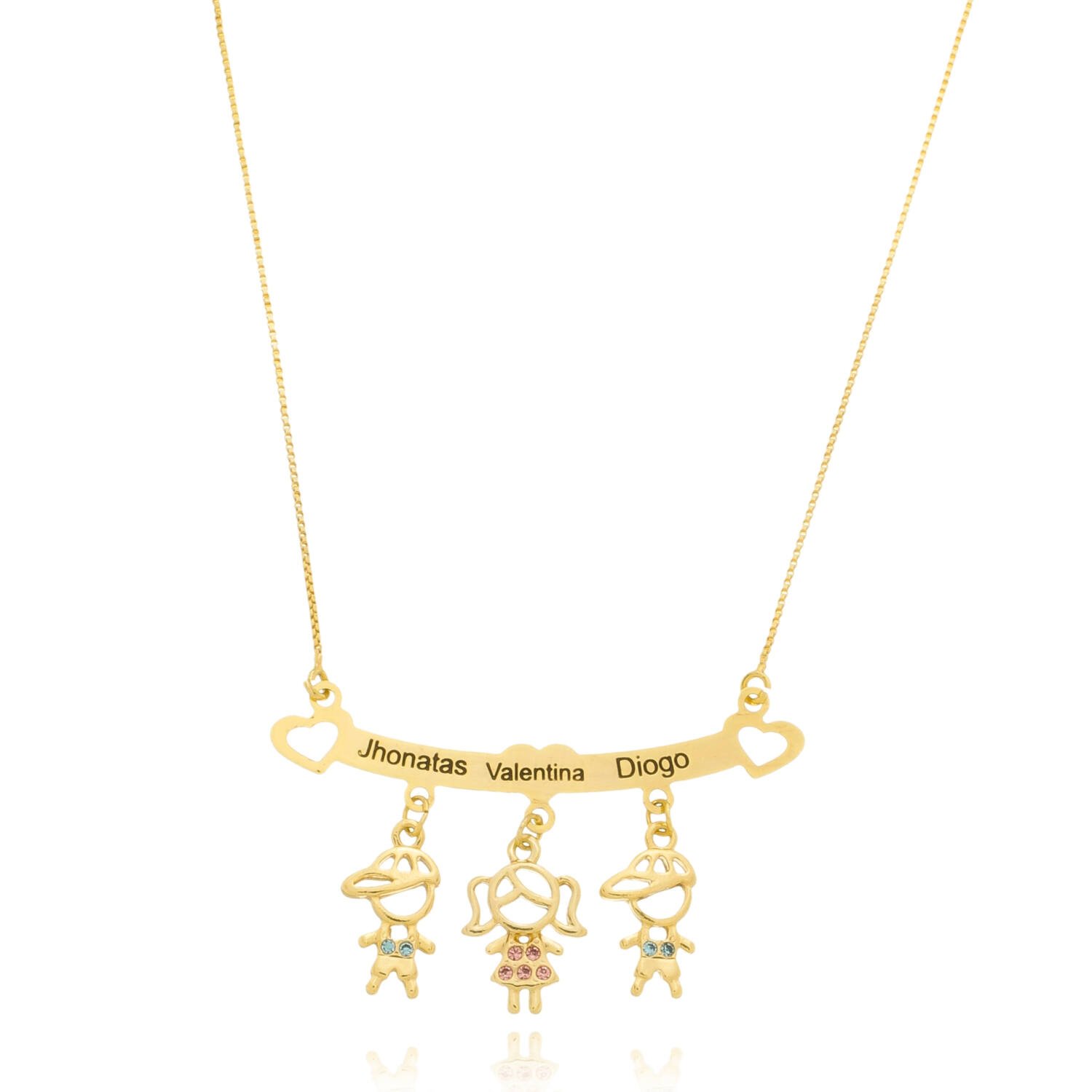 Colar Personalizado Canga Coração até 5 Pingentes e Nomes banhado a ouro 18 k