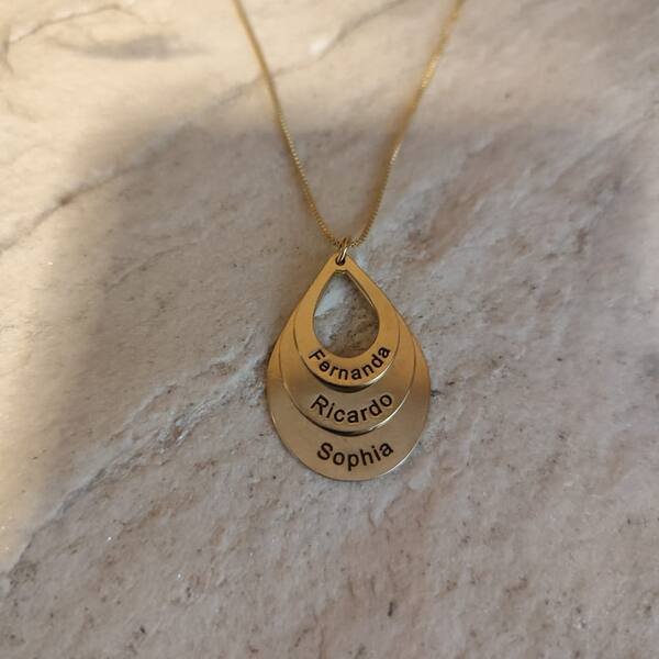 Colar Personalizado 3 gotas banhado a ouro 18k
