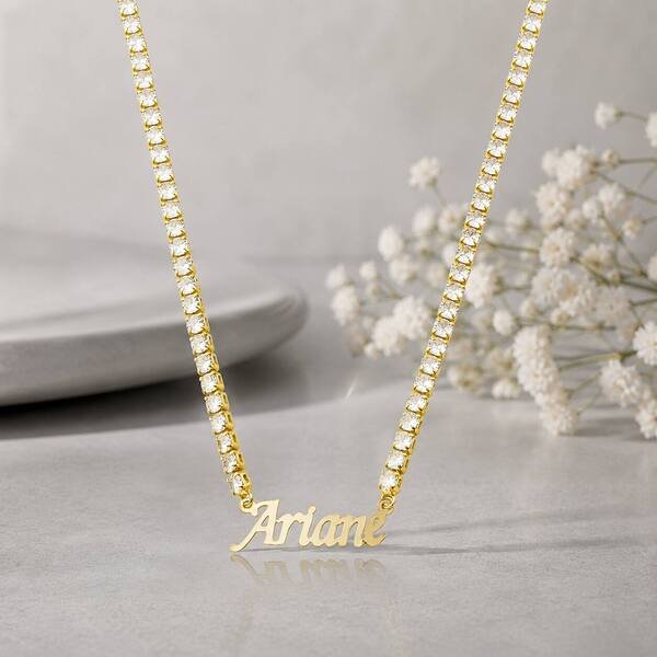 Colar Personalizado Letra Riviera Cravejado Zircônias banhado a ouro 18 k