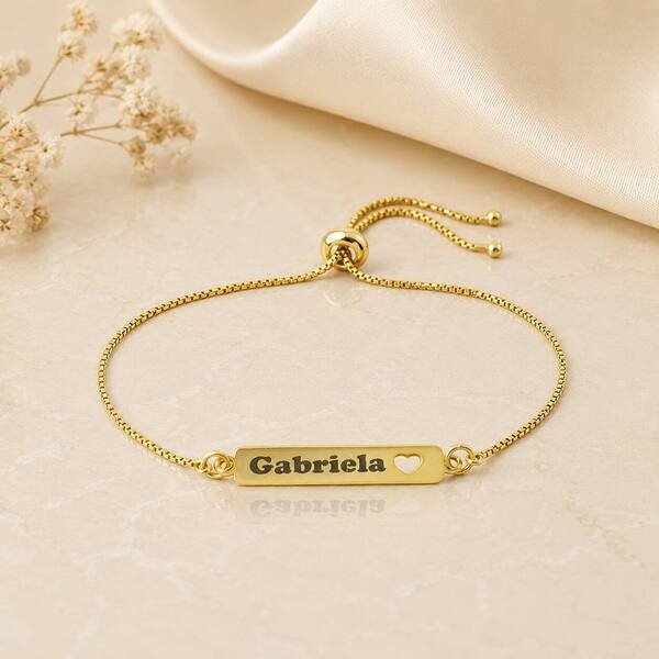 Pulseira Personalizada Placa com Nome banhado a ouro 18 k