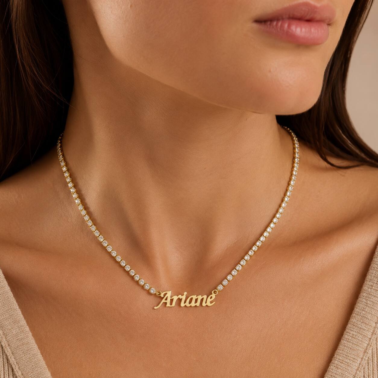 Colar Riviera Cravejado Zircônias Personalizado com Nome banhado a ouro 18 k