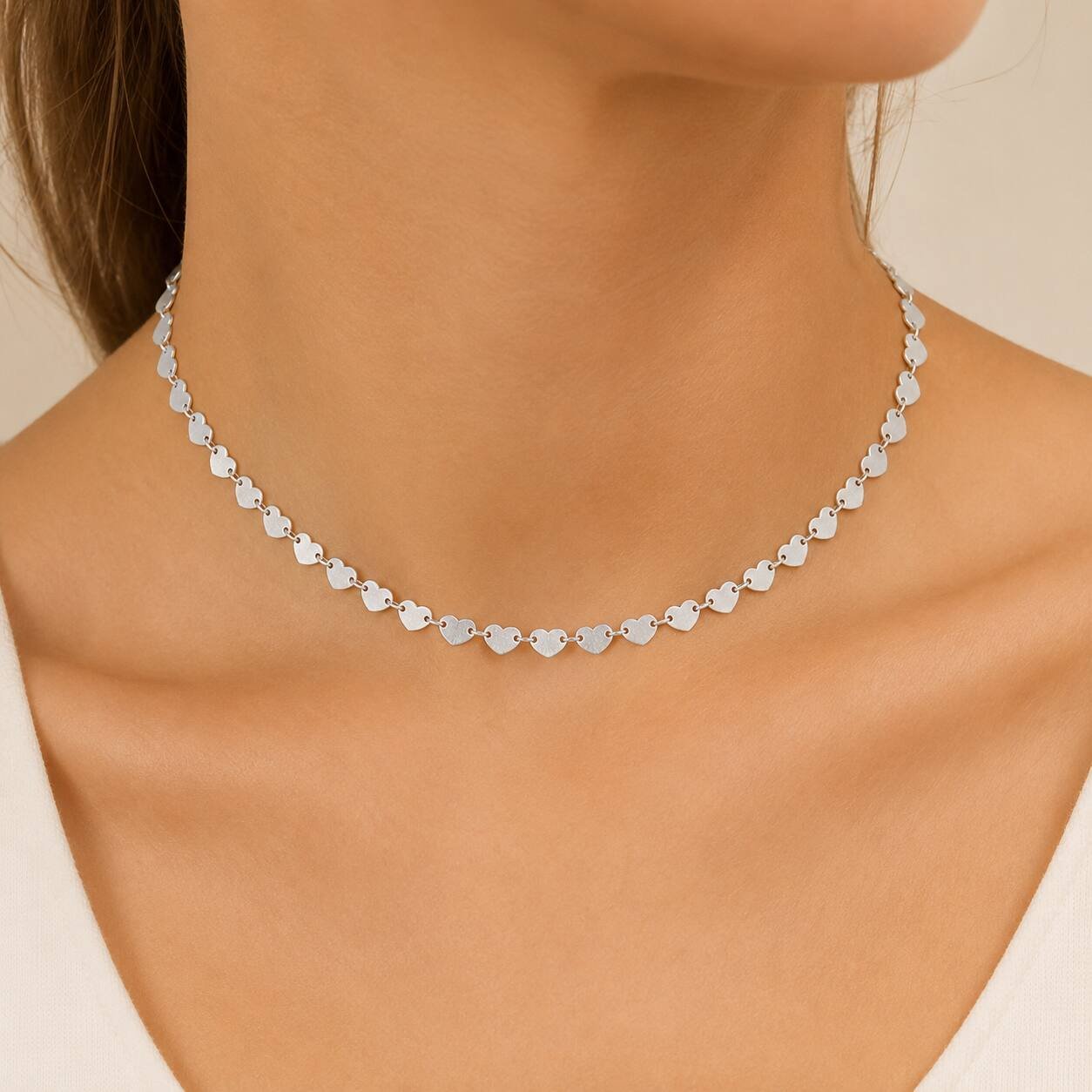 Colar Choker Corações banhado em prata de lei 950