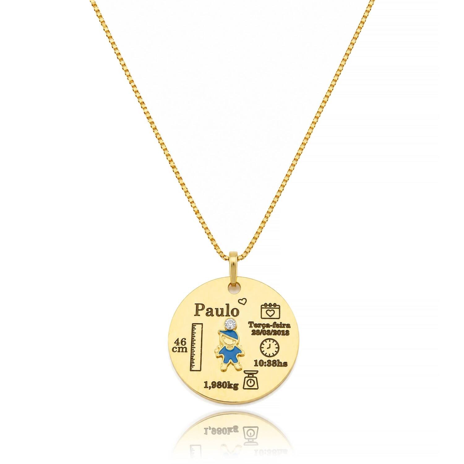 Colar Personalizado Medalha Nascimento banhado a ouro 18k
