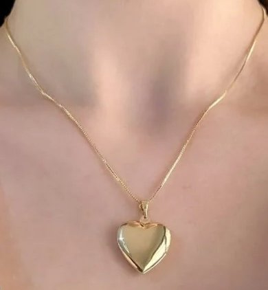 Colar Relicário Coração Banhado a Ouro 18k